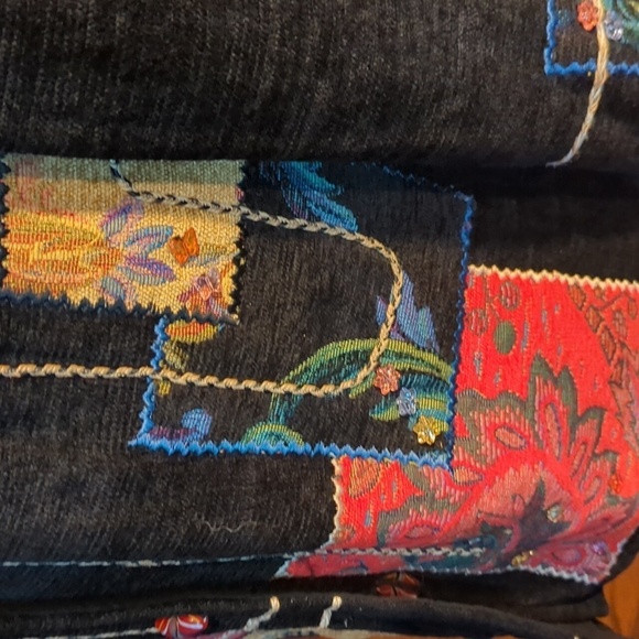 Vtg 90s patchwork bohemian indie Embellished black unique blazer sz L - Picture 4 of 9